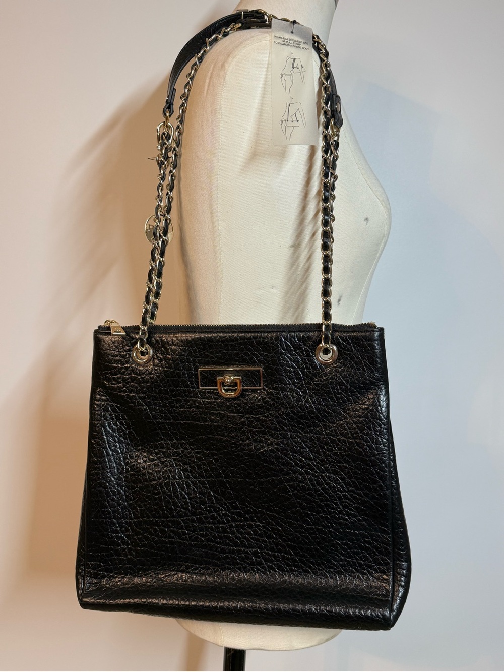 Donna Karan Black Leather Chain-Strap Shoulder Bag